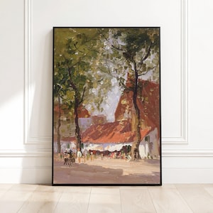 Elioth Gruner Java Village Scene Canvas, Impressionist Landscape Wall Art, Rustic Home Decor, Nature Trees and Market Canvas, Ready to Hang