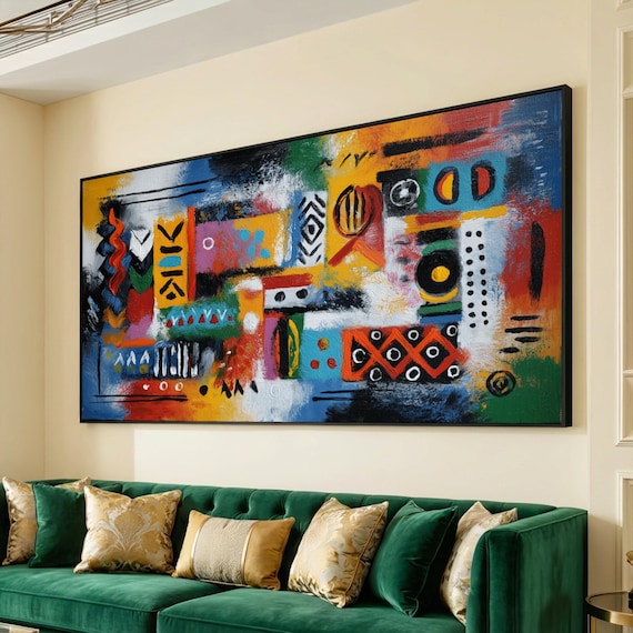 Vibrant African Tribal Canvas, Abstract Ethnic Wall Art, Colorful Tribal Patterns, Modern Canvas Decor, Ready to Hang Artwork