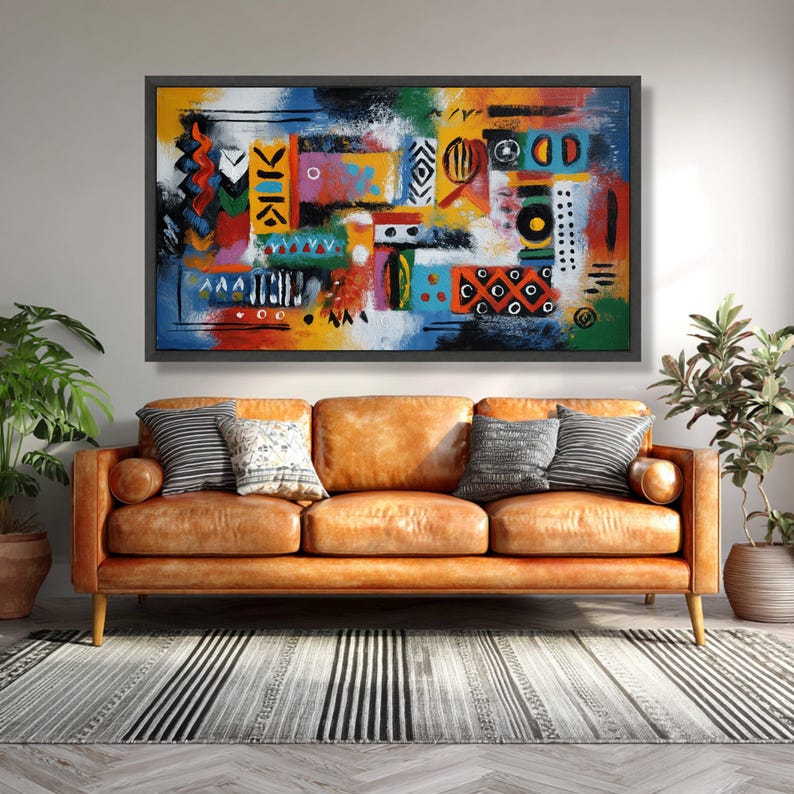 Vibrant African Tribal Canvas, Abstract Ethnic Wall Art, Colorful Tribal Patterns, Modern Canvas Decor, Ready to Hang Artwork image 6