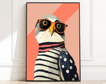 Cool Falcon with Sunglasses Canvas, Modern Bird Wall Art, Pop Art Animal Illustration, Trendy Home Decor, Vibrant Color Canvas Print