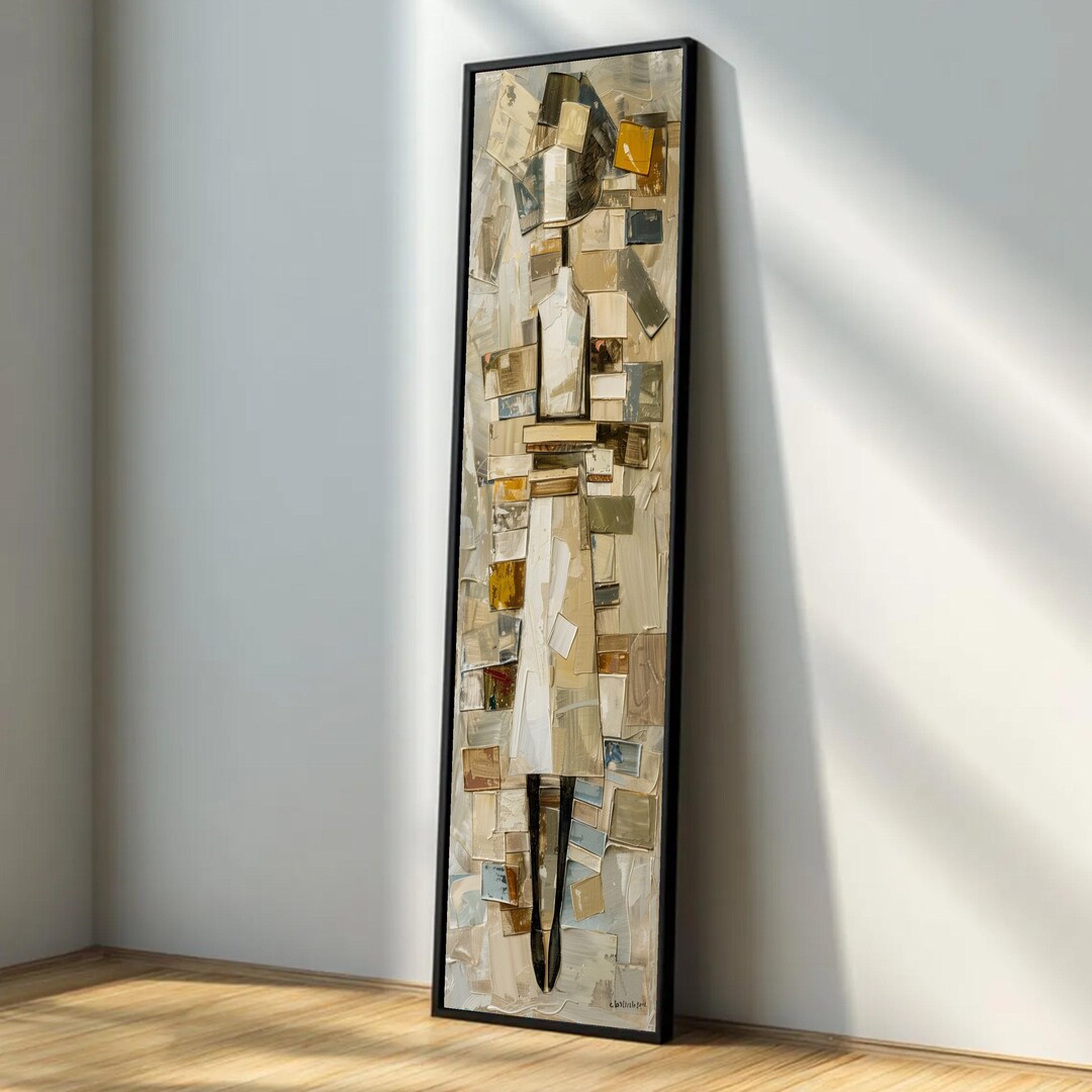 Modern Abstract Woman Figure Canvas, Neutral Tones Wall Art, Geometric ...