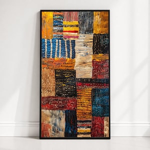 Bunte Patchwork-Design Leinwand, Abstrakte Geometrische Wand Kunst, Lebendige Textilmuster Leinwand, Moderne Dekoration