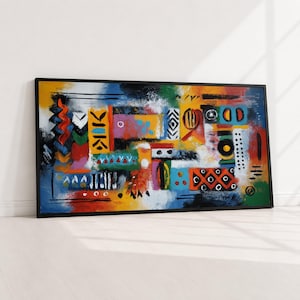 Vibrant African Tribal Canvas, Abstract Ethnic Wall Art, Colorful Tribal Patterns, Modern Canvas Decor, Ready to Hang Artwork image 1