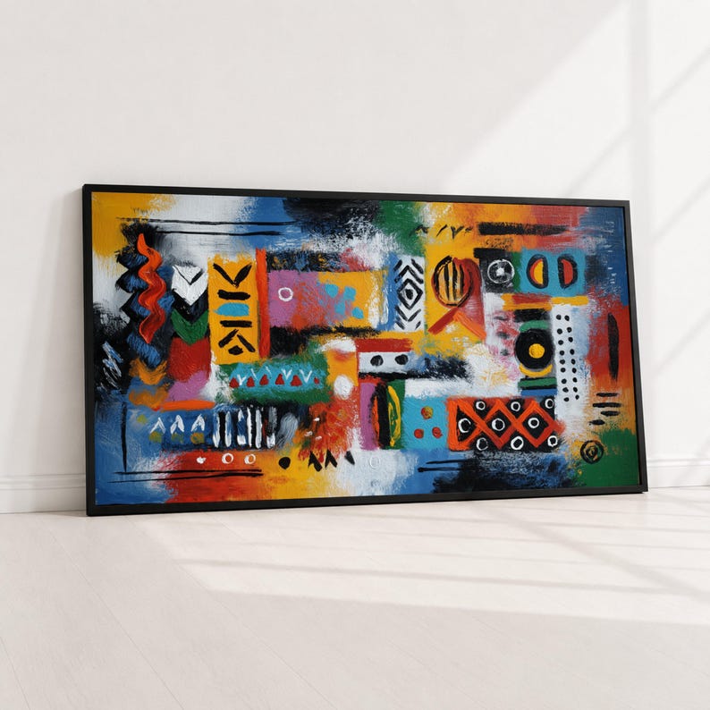 Vibrant African Tribal Canvas, Abstract Ethnic Wall Art, Colorful Tribal Patterns, Modern Canvas Decor, Ready to Hang Artwork image 1