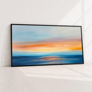 Lienzo con imagen de una tranquila puesta de sol sobre el océano, arte mural de paisaje marino, relajante pintura de vista a la playa, decoración costera en lienzo, lámina de arte moderno para el hogar.