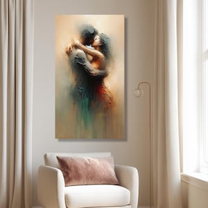 Abstract Lovers Embrace Canvas Wall Art, Romantic Couple Painting, Modern Art, Intimate Home Decor, Emotional Love Canvas image 8