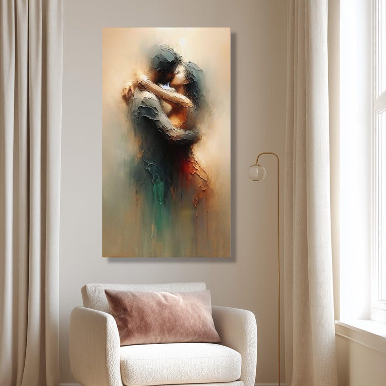 Abstract Lovers Embrace Canvas Wall Art, Romantic Couple Painting, Modern Art, Intimate Home Decor, Emotional Love Canvas image 8