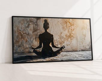 Meditating Woman Silhouette Canvas, Yoga Pose Wall Art, Mindfulness Decor, Abstract Background, Modern Wellness Canvas, Spa Room Decoration