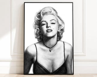 Classic Marilyn Monroe Portrait Canvas, Vintage Glamour Wall Art, Black and White Artistic Sketch, Hollywood Icon Home Decor