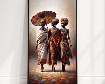 Elegant African Queens Canvas Wall Art, Colorful Tribal Fashion, Women in Traditional Attire, Ethnic Home Décor, Vibrant Culture Canvas