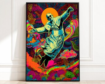 Vibrant Psychedelic Pope Canvas, Colorful Spiritual Wall Art