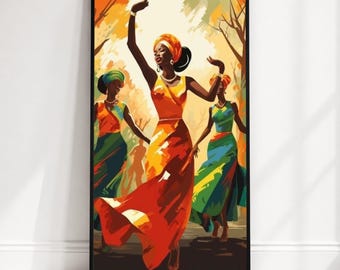 Vibrant African Dance Canvas, Colorful Women Silhouettes, Ethnic Culture Wall Art, Modern Abstract Canvas, Home Decor Accent