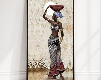 African Woman Canvas Wall Art, Ethnic Beauty Canvas, Tribal Culture Wall Decor, Boho Home Decoration, Modern Canvas Print