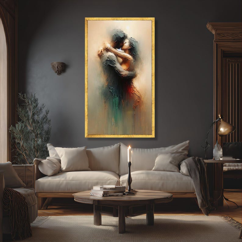Abstract Lovers Embrace Canvas Wall Art, Romantic Couple Painting, Modern Art, Intimate Home Decor, Emotional Love Canvas image 3