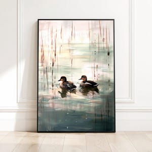 Serene Ducks on Water Canvas, Tranquil Wildlife Wall Art, Nature Reflection Print, Calm Lake Scene Canvas, Home Decor Wall Painting