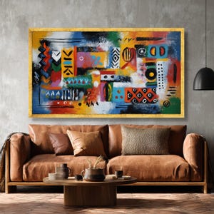 Vibrant African Tribal Canvas, Abstract Ethnic Wall Art, Colorful Tribal Patterns, Modern Canvas Decor, Ready to Hang Artwork image 4