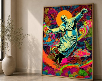 Vibrant Psychedelic Pope Canvas, Colorful Spiritual Wall Art