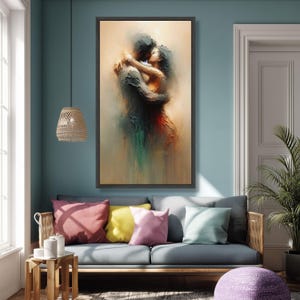 Abstract Lovers Embrace Canvas Wall Art, Romantic Couple Painting, Modern Art, Intimate Home Decor, Emotional Love Canvas image 4