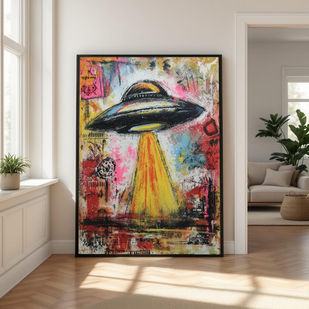 Abstract UFO Spaceship Canvas, Colorful Modern Wall Art, Sci-fi Alien ...