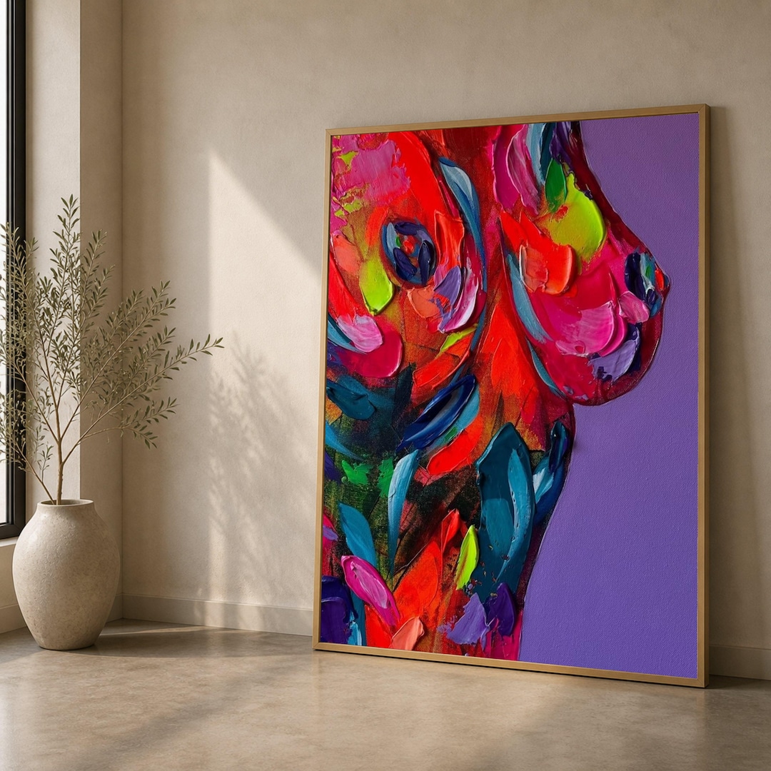 Vibrant Abstract Female Form Canvas, Colorful Body Art Painting, Modern ...