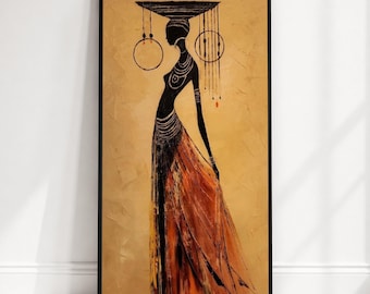 African Woman Silhouette Canvas, Tribal Art Wall Decor, Ethnic Home Decoration, African Culture Canvas, Boho Chic Wall Art