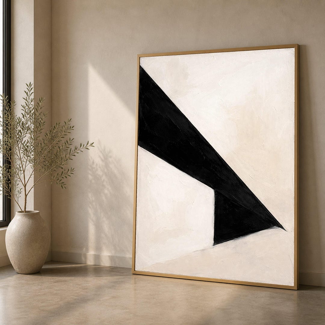 Minimalist Black and White Abstract Canvas, Modern Geometric Wall Art ...