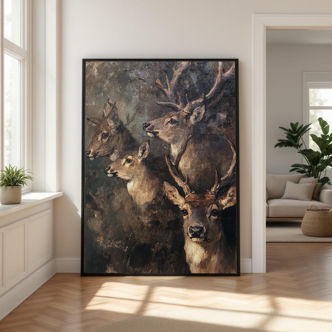 Majestic Deer Family Portrait, Rustic Wildlife Canvas Wall Art, Nature ...