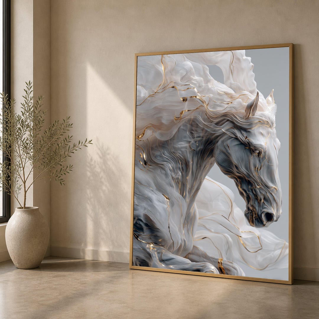 Abstract Flowing Horse Canvas Art, Modern Animal Wall Decor, Elegant ...