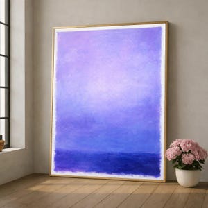 Lienzo abstracto con degradado azul y morado, arte mural estilo Mark Rothko, decoración minimalista moderna para el hogar, lienzo de pintura de campos de color, listo para colgar.