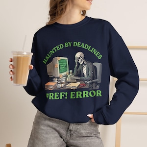 Sweatshirt met skelet en humoristische tekst over burn-out op kantoor, grappige trui voor programmeurs en accountants, cadeau voor mensen die te maken hebben met deadlines in het bedrijfsleven.