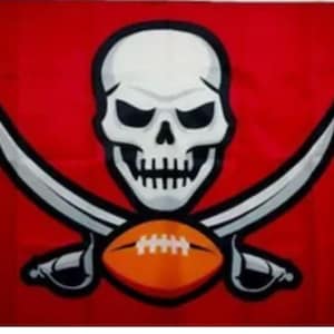 Flaga Tampa Bay Buccaneers: skrzyżowane miecze i czaszka – baner NFL