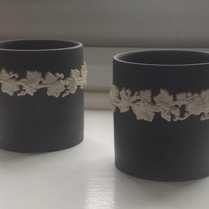 Vintage Wedgwood Black Jasperware Mini Cylinder Cups Grapevine Pattern
