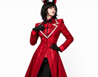 Alastor Tailcoat Hazbin Hotel Cosplay Red Anime Costume with Bow Tie Gloves