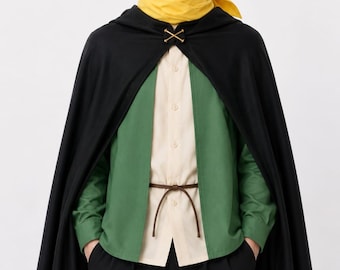 Anime Outfit with Black Cape, Yellow Scarf & Green shirt costume