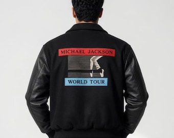 Michael Jackson BAD World Tour Varsity Jacket | Wool Leather MJ Bomber King Pop Concert