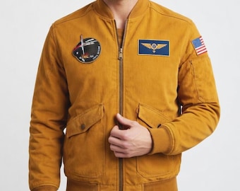 Ryan Gosling Project Hail Mary Corduroy Bomber Jacket - Mustard Yellow Astronaut Aviator Jacket