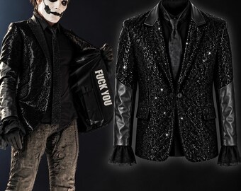 Papa Emeritus IV Gothic Sequin Blazer, Black Stage Costume Jacket Ghost band costume.