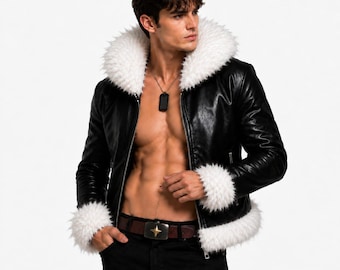 Ryu Ishigori Anime Inspired Black Faux Leather Fur Collar Jacket