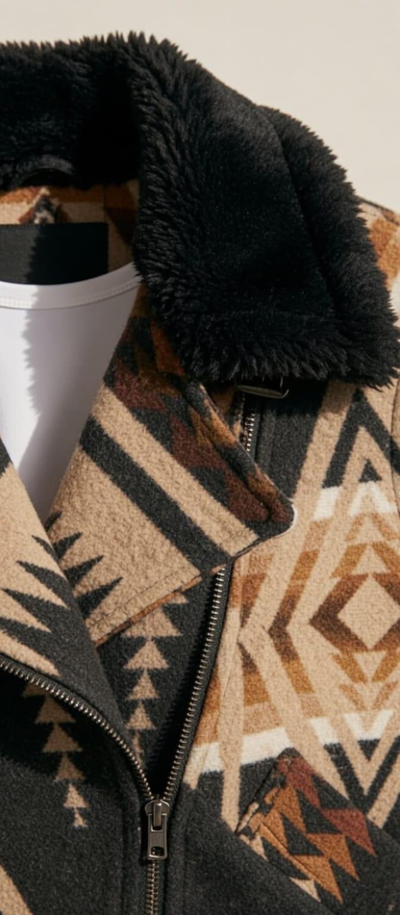 Close-up of the faux shearling collar and premium genuine sheep leather on the Dutton Ranch Kelly Reilly Jacket.
