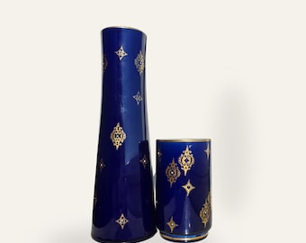 Ensemble de vases vintage en porcelaine d'Unterweissbach cobalt, décor doré, objet de collection DDR