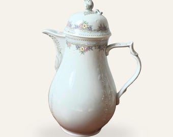 Vintage Kaiser Germany Coffee Pot Dubarry Porcelain Floral Teapot Rose Lid Elegant White Gold 1990s
