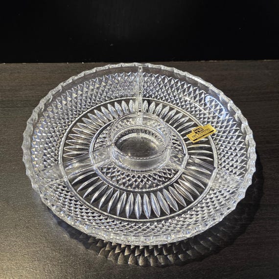 Vintage Lead Crystal Divided Serving Tray – 24% Pbo Relish Dish 