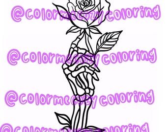 Skeleton Hand Holding Rose Coloring Page (Digital Download)