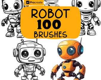 Procreate Robot Brushes, 100+  Cute Robot Procreate Stamps, Science Procreate Brushes, Technology , Science Fiction Procreate Brush set