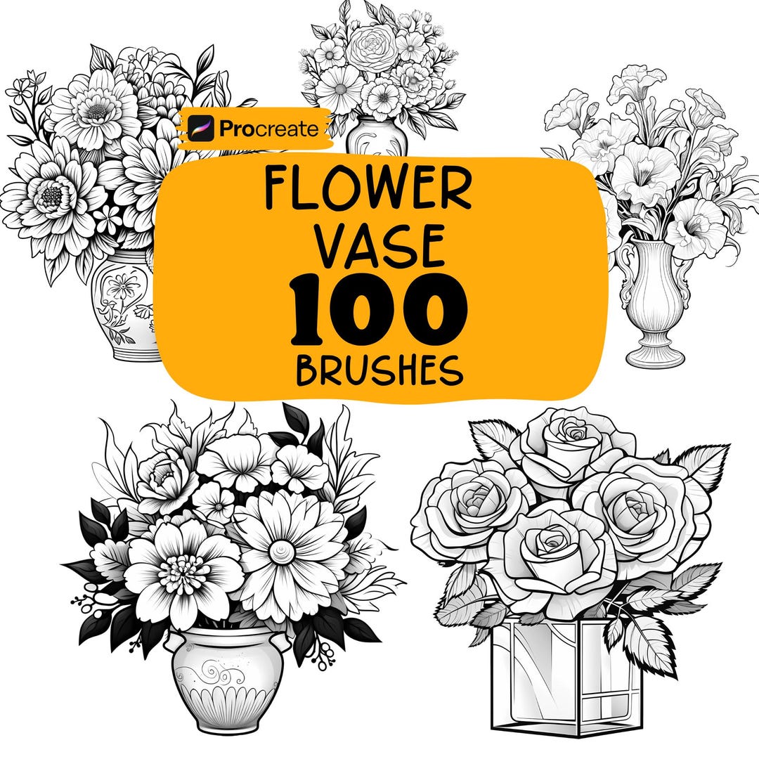 Procreate Floral Vase Brushes, 100+ Flower Vase Procreate Stamps ...