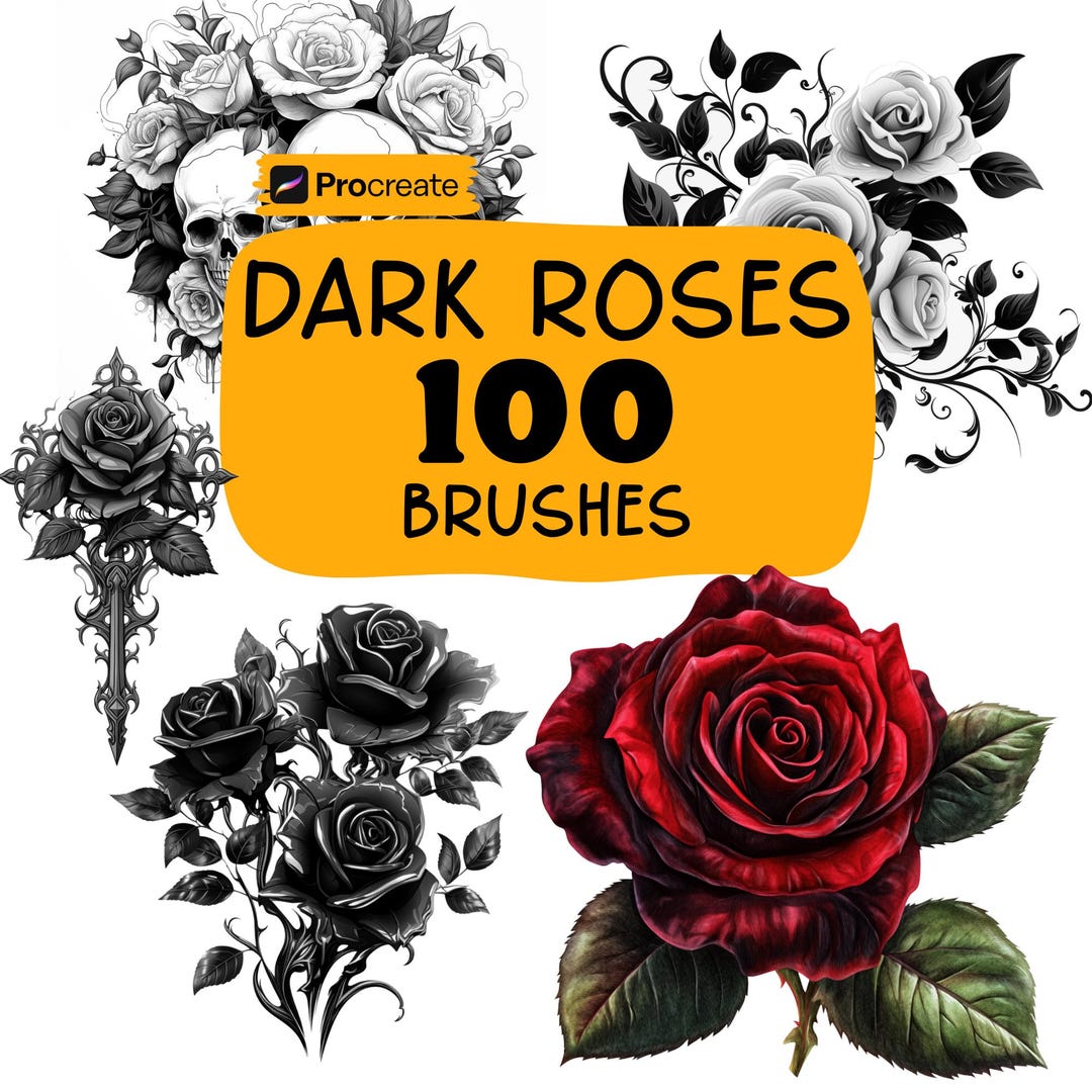 Procreate Gothic Roses Brushes, 100+ Dark Roses Procreate Stamps ...