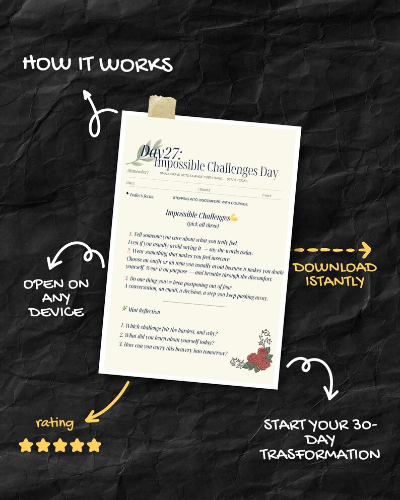 30 Day Self-Growth Journal | Daily Reflection Digital Workbook (PDF)