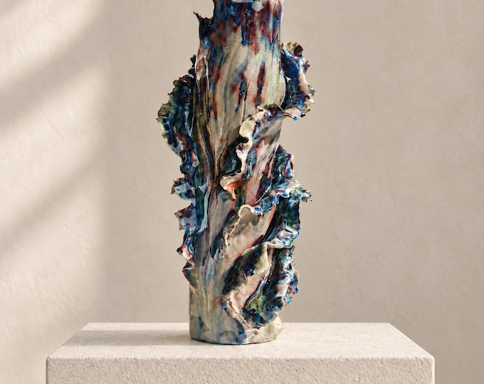 Featured listing image: Emergence Sculpture: Organic Form, Luminous Blue Glaze, 15"h