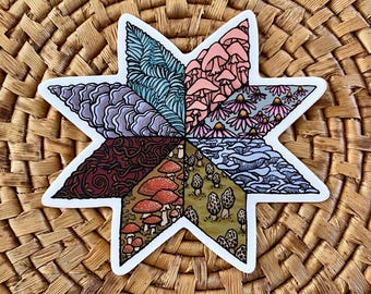 Mushroom + Wildflower Star Quilt Sticker