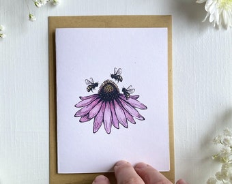 Echinacea + Bees Blank Card